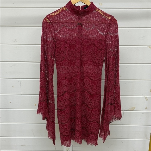 Lulus Dresses & Skirts - Lulus Bewitching Babe Wine Lace Bell Sleeve Dress Small